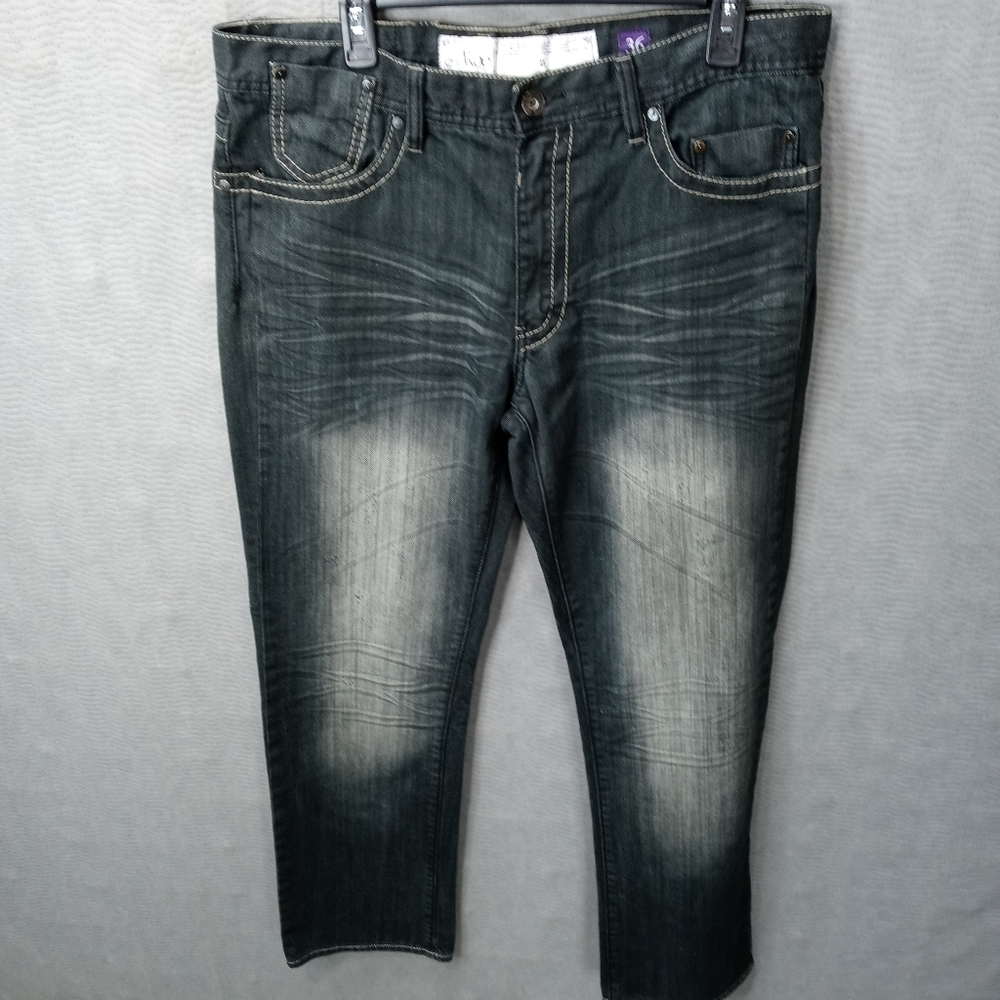 Akoo A King of Oneself Size 36X33 MED Wash Men's blue Jeans. Embroidered back po